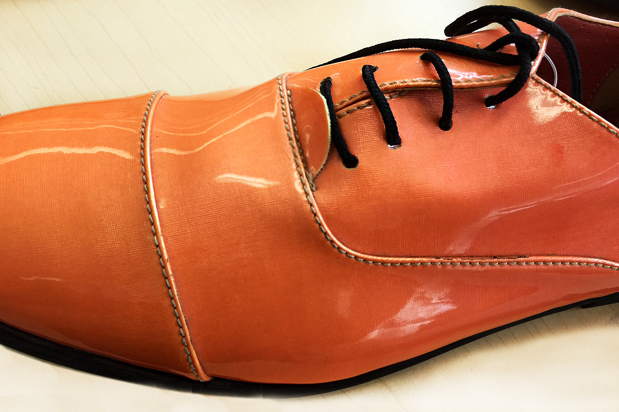 orange patent shoes